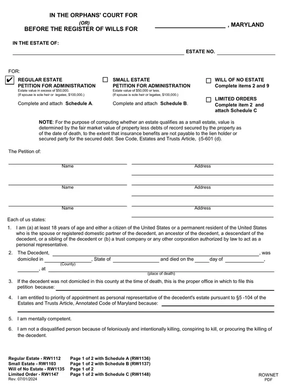 First page of Petition for Administration