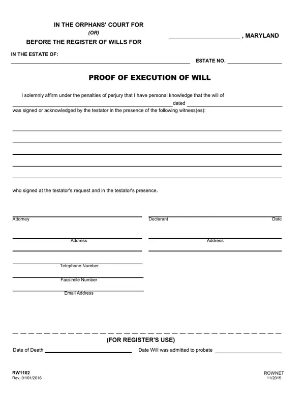 First page of Proof of Execution of Will
