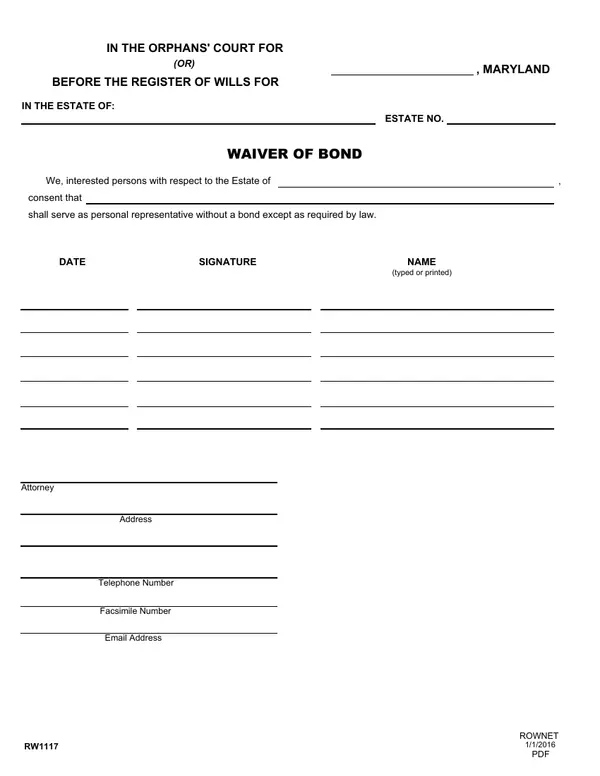 First page of Waiver of Bond