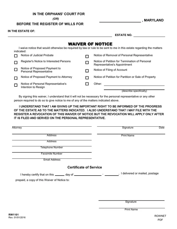 First page of Waiver of Notice