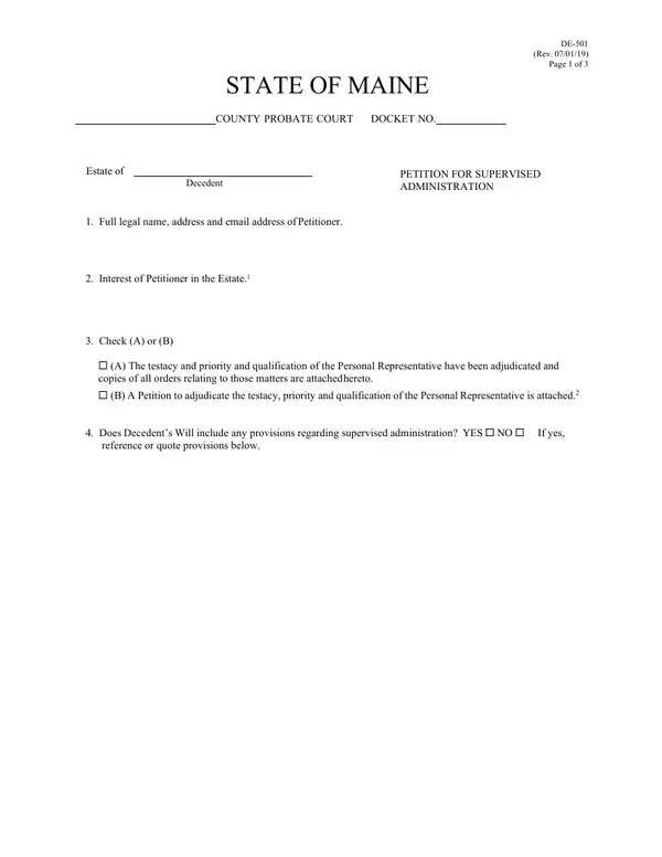 First page of Petition for Supervised Administration