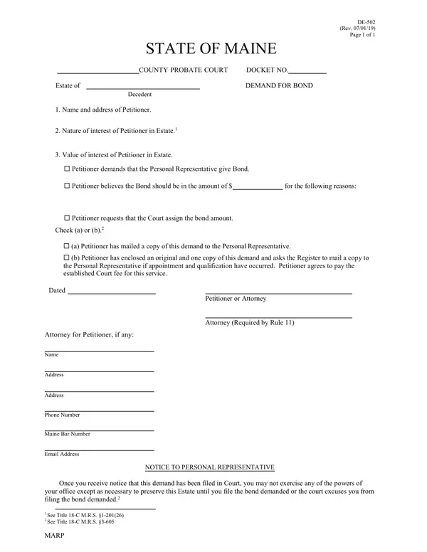 First page of Demand for Bond