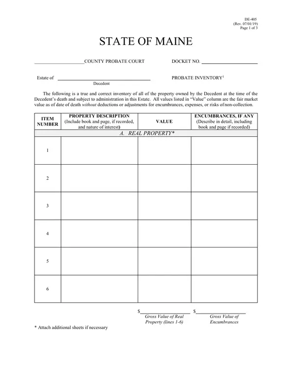 First page of Probate Inventory