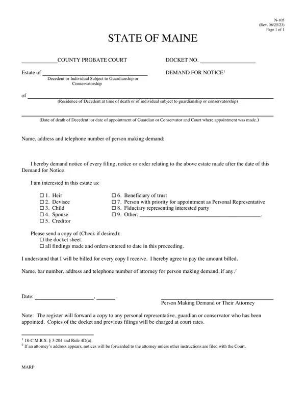 First page of Demand for Notice