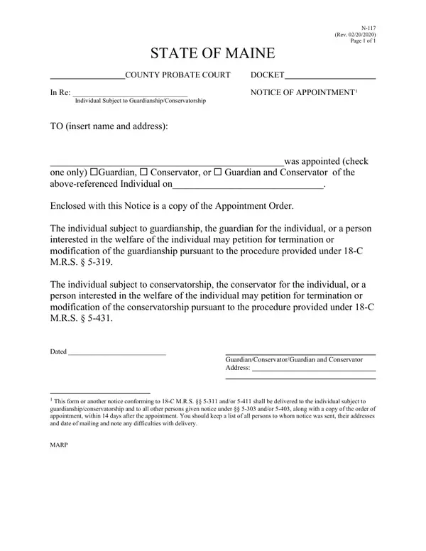 First page of Notice of Appointment