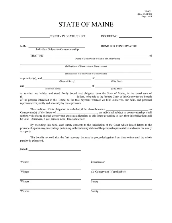 First page of Bond for Conservator