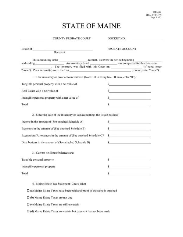 First page of Probate Account