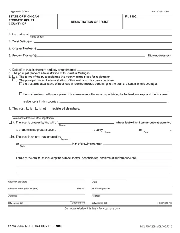 First page of Registration of Trust