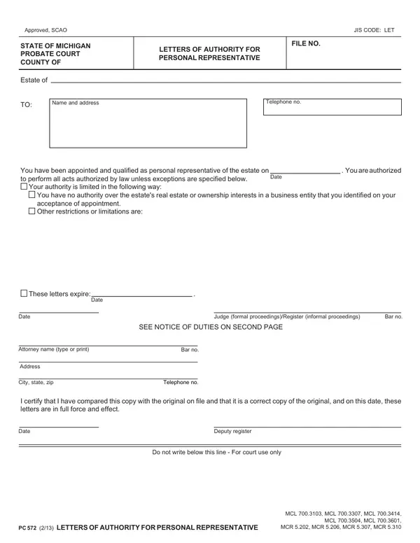 First page of Letters of Authority for Personal Representative
