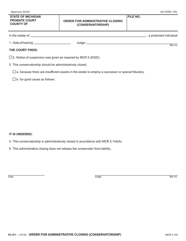 First page of Order for Administrative Closing (Conservatorship)