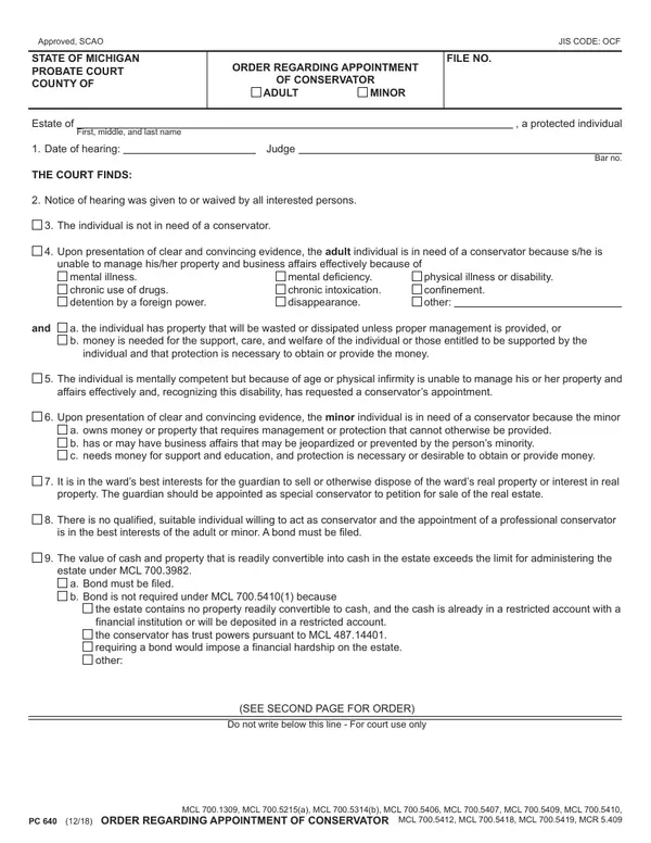 First page of Order Regarding Appointment of Conservator