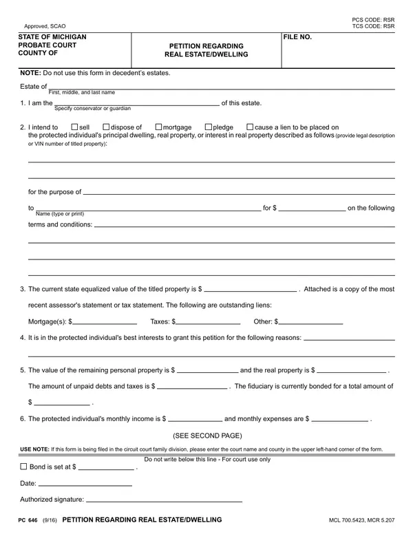 First page of Petition Regarding Real Estate/Dwelling