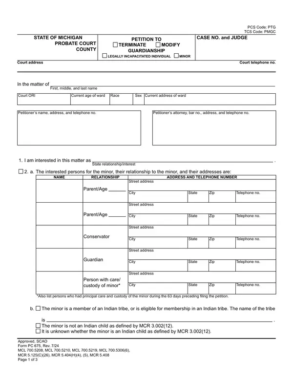 First page of Petition to Terminate/Modify Guardianship