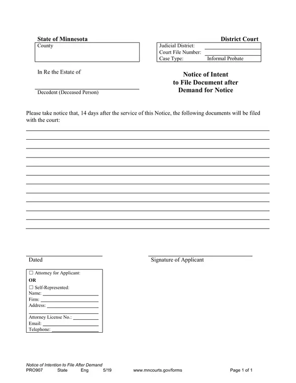 First page of Notice of Intent to File Document after Demand for Notice