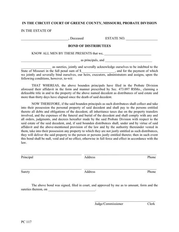 First page of Bond of Distributees