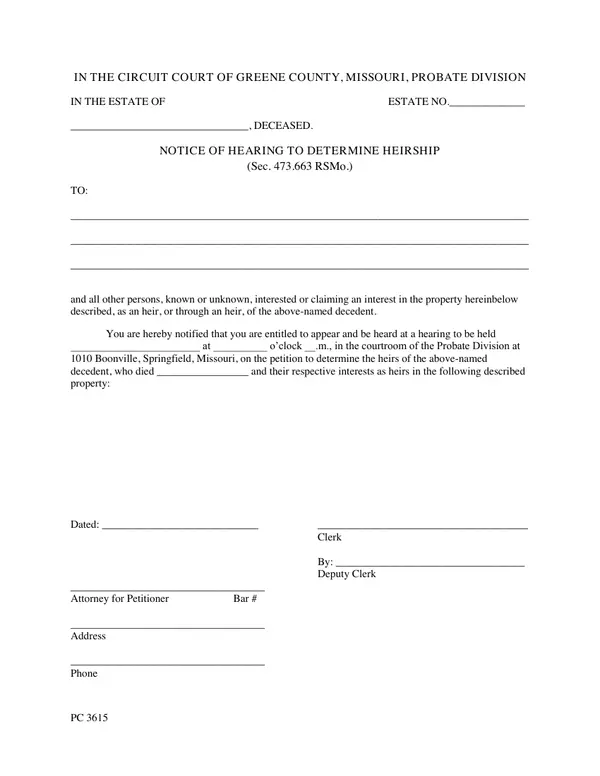 First page of Notice of Hearing to Determine Heirship