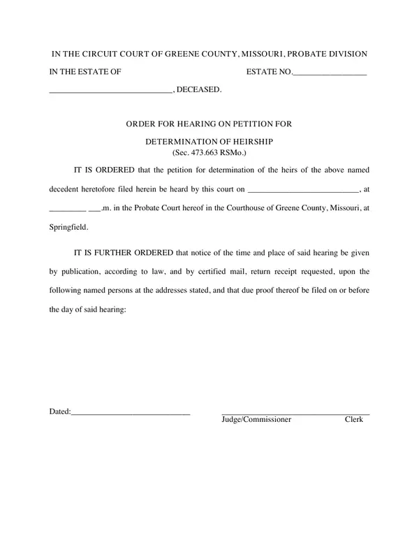 First page of Order for Hearing on Petition for Determination of Heirship