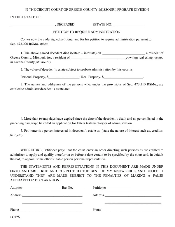 First page of Petition to Require Administration