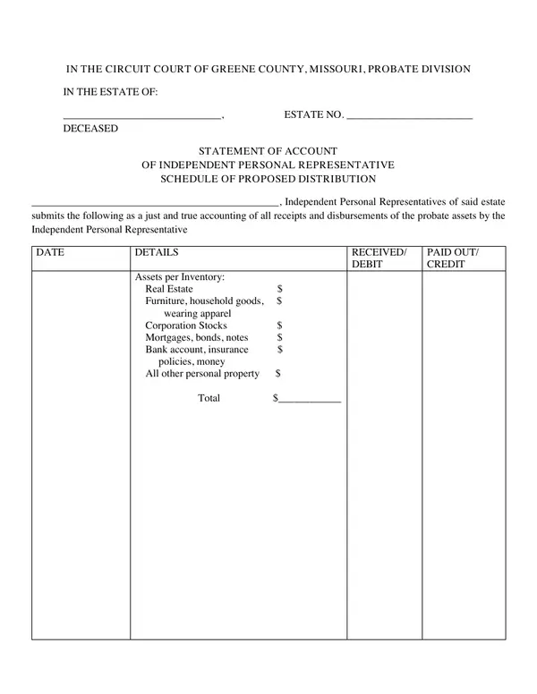 First page of Statement of Account of Independent Personal Representative