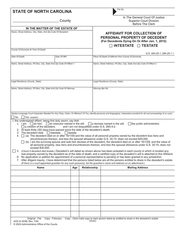 First page of Affidavit For Collection Of Personal Property Of Decedent (For Decedents Dying On Or After Jan. 1, 2012)