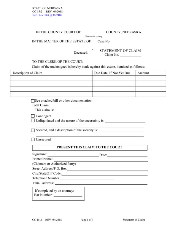 First page of Statement of Claim