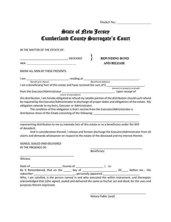 First page of Refunding Bond and Release