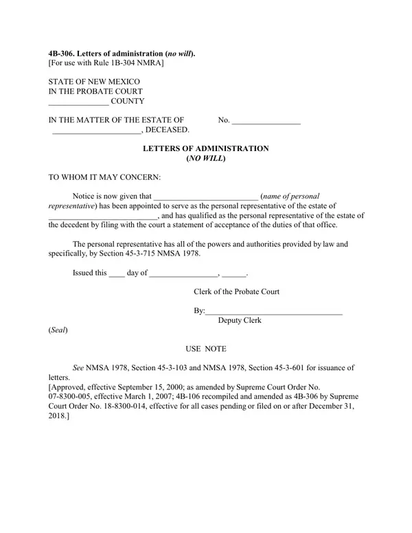 First page of Letters of Administration (No Will)