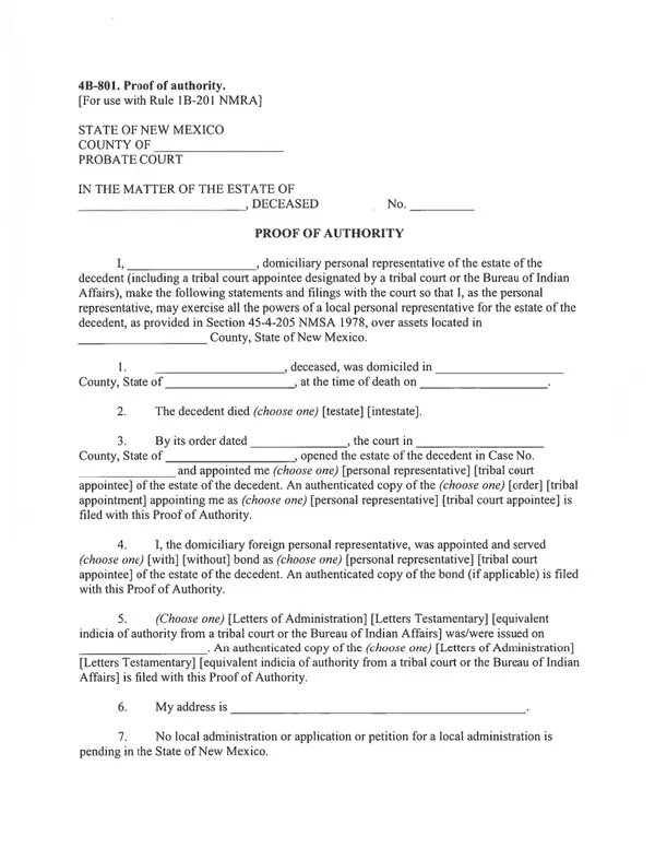 First page of Proof of Authority