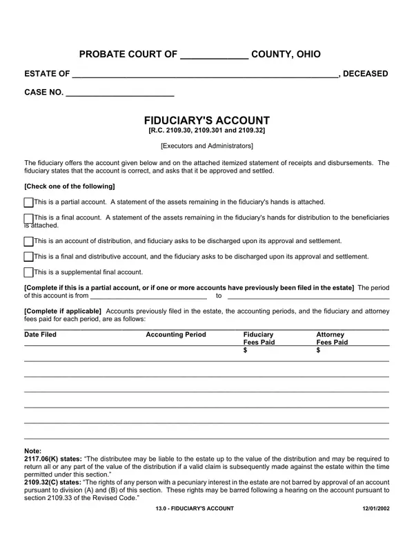 First page of Fiduciary's Account