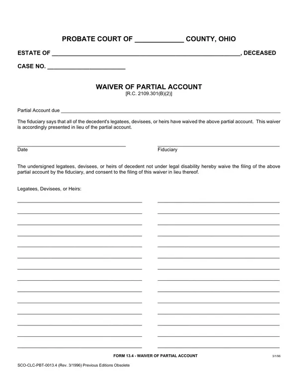 First page of Waiver of Partial Account