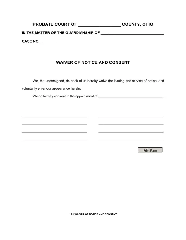 First page of Waiver of Notice and Consent