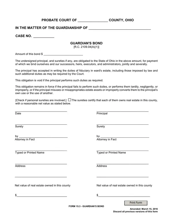 First page of Guardian's Bond