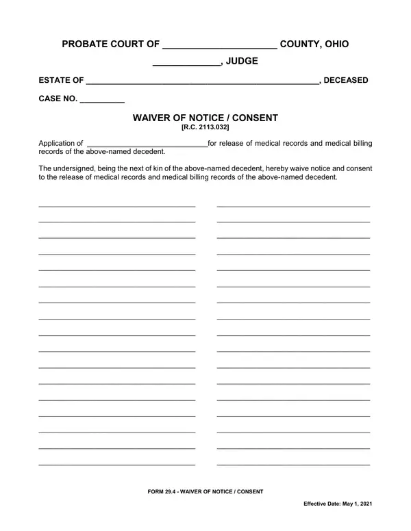 First page of Waiver of Notice / Consent