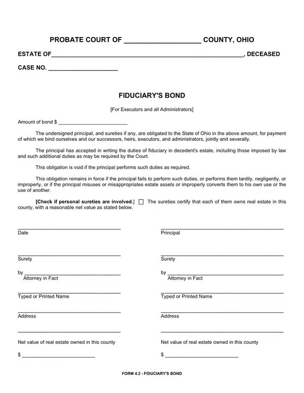 First page of Fiduciary's Bond