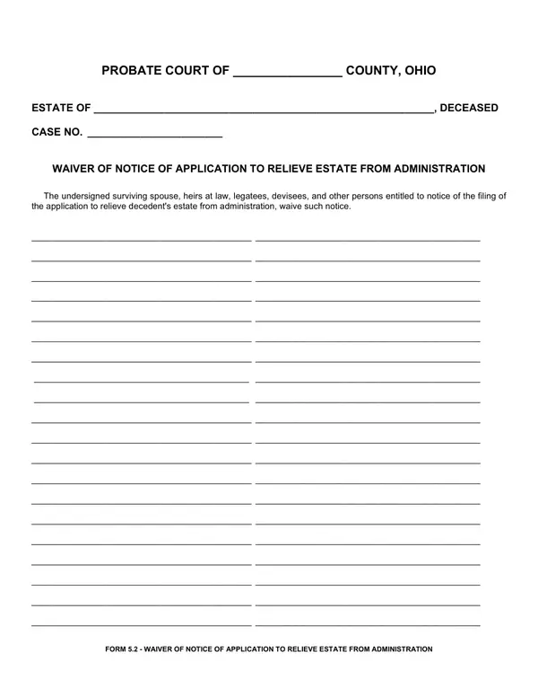 First page of Waiver of Notice of Application to Relieve Estate From Administration