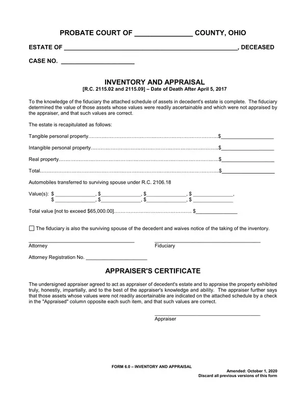 First page of Inventory and Appraisal