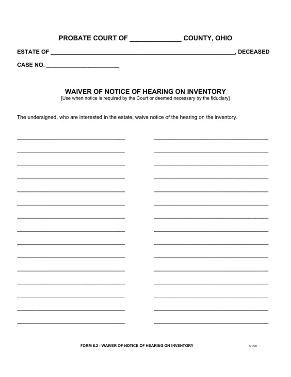 First page of Waiver of Notice of Hearing on Inventory