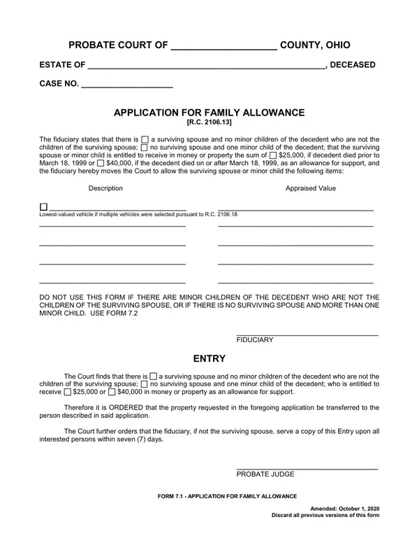 First page of Application for Family Allowance