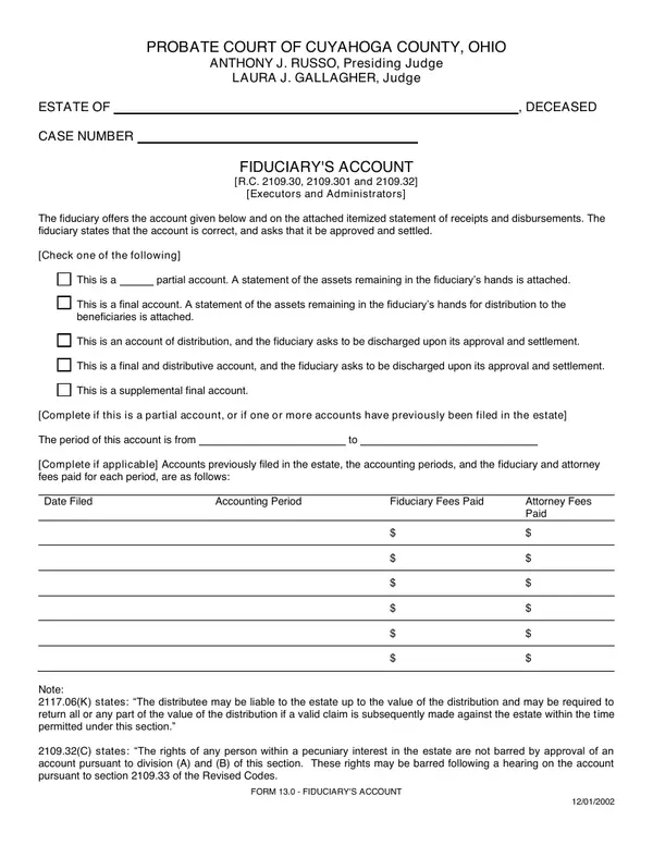 First page of Fiduciary's Account
