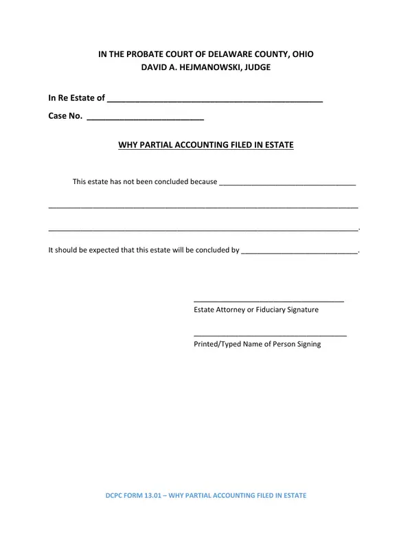 First page of Why Partial Accounting Filed in Estate