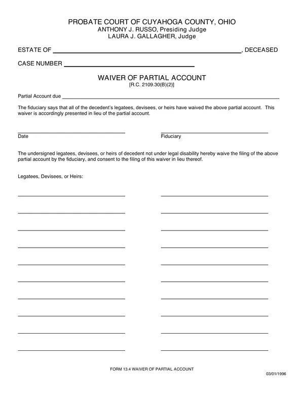 First page of Waiver of Partial Account