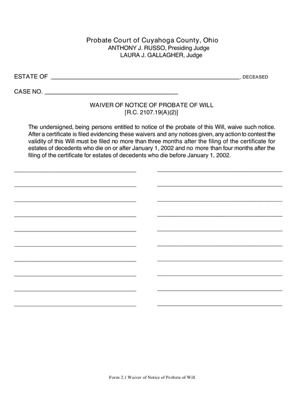 First page of Waiver of Notice of Probate of Will