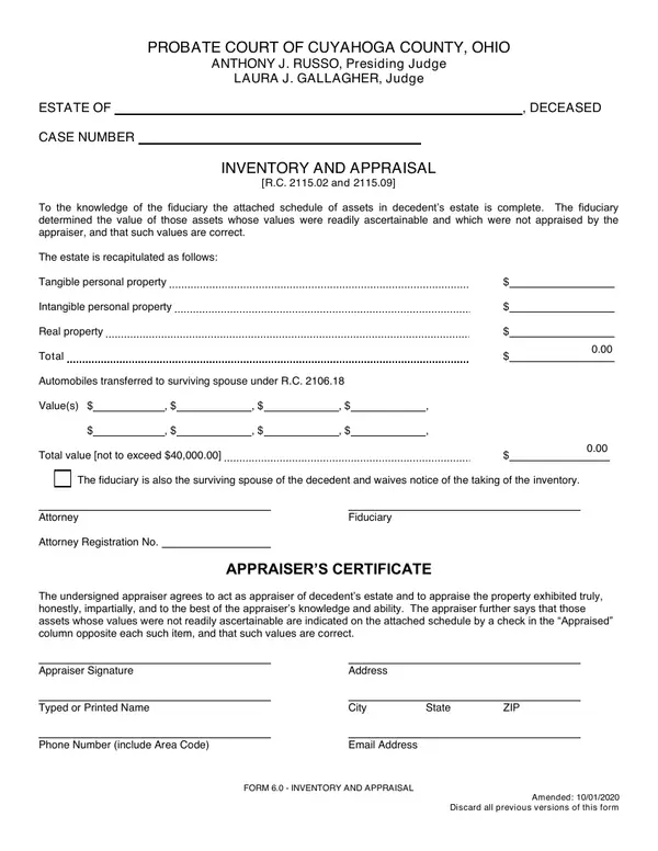 First page of Inventory and Appraisal