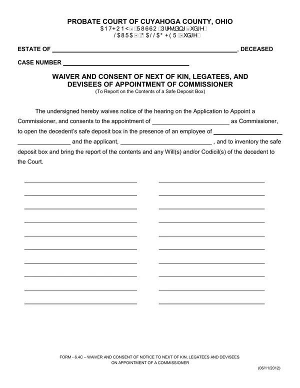 First page of Waiver and Consent of Next of Kin, Legatees, and Devisees of Appointment of Commissioner