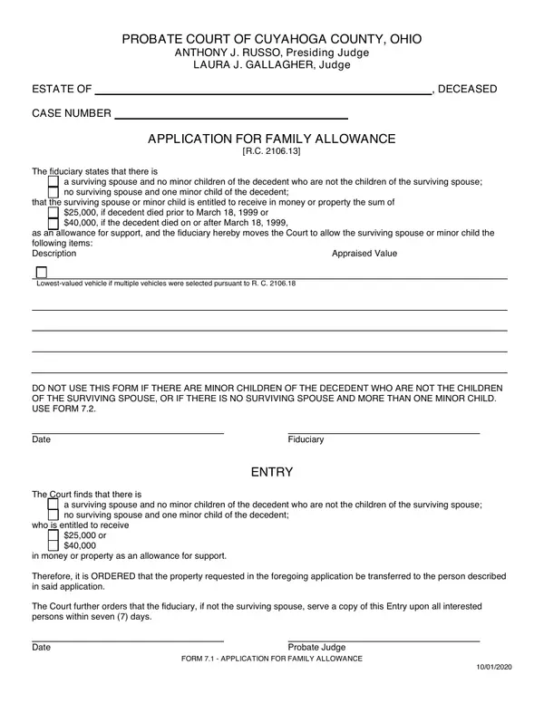 First page of Application for Family Allowance