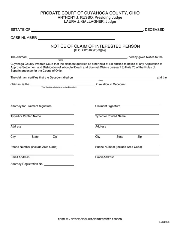 First page of Notice of Claim of Interested Person
