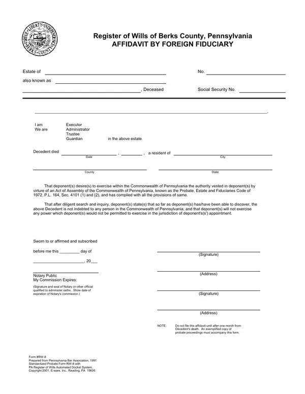 First page of Affidavit By Foreign Fiduciary