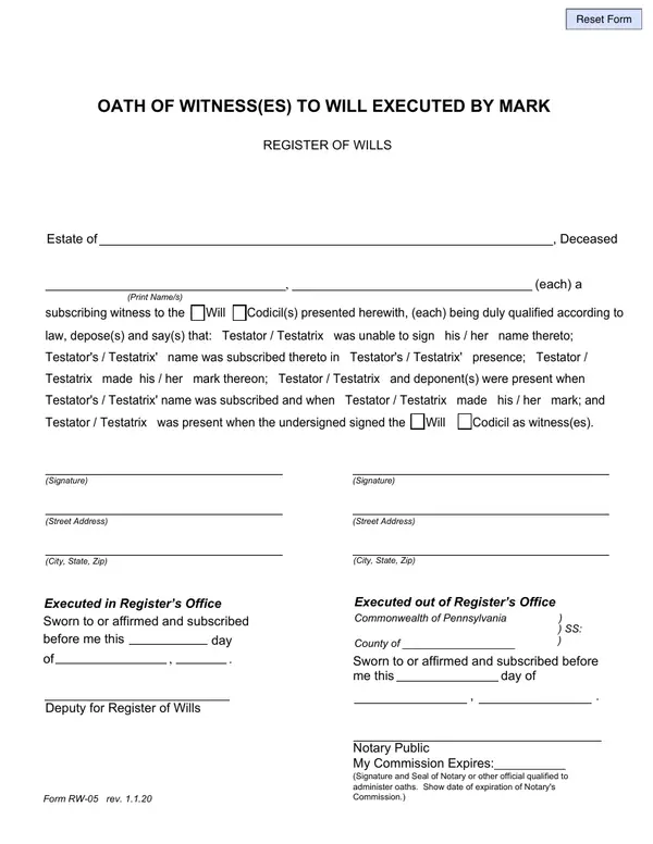First page of Oath of Witness(Es) to Will Executed By Mark