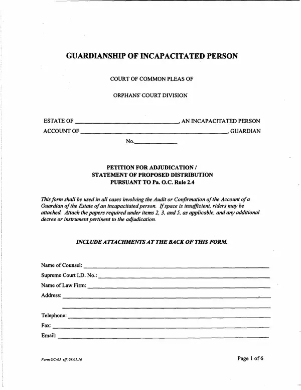 First page of Petition for Adjudication / Statement of Proposed Distribution Pursuant to Pa. O.C. Rule 2.4