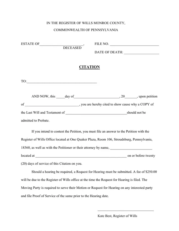 First page of Citation and Preliminary Decree